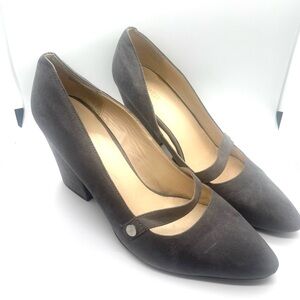 Nine West Grey Leather Block Heel Point Toe Pumps size 12m